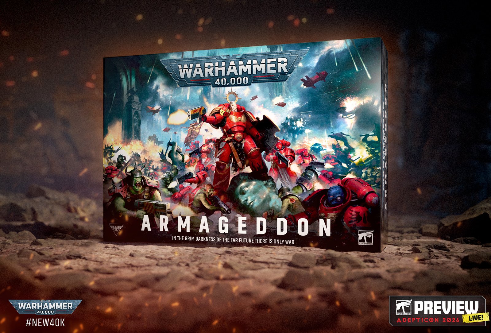 The new edition box art showing Space Marines and Orks clashing on Armageddon
