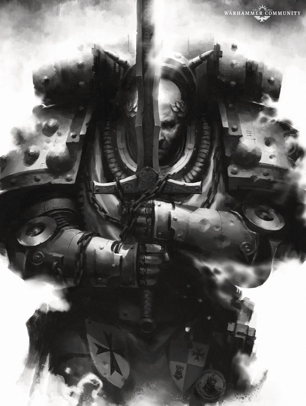 Sigismund, First Captain of the Imperial Fists, holding the Black Sword