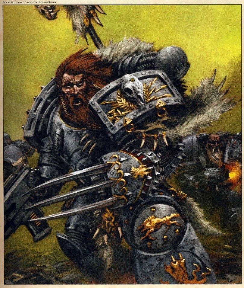Bjorn the Fell-Handed as a flesh-and-blood Wolf Guard champion, wielding his lightning claw