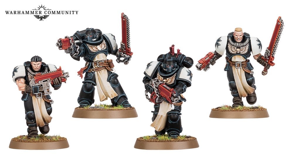 Black Templars Sword Brethren miniatures with bolters and chainswords