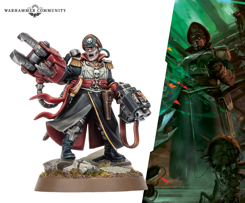 A grim, snarling Commissar in the traditional Astra Militarum mould
