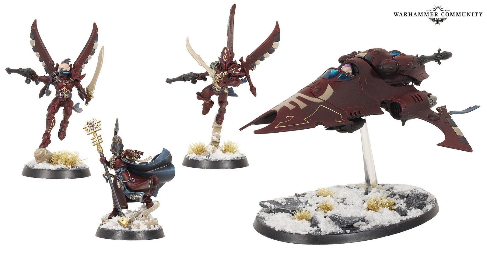 Ynnari warriors in the red of the reborn