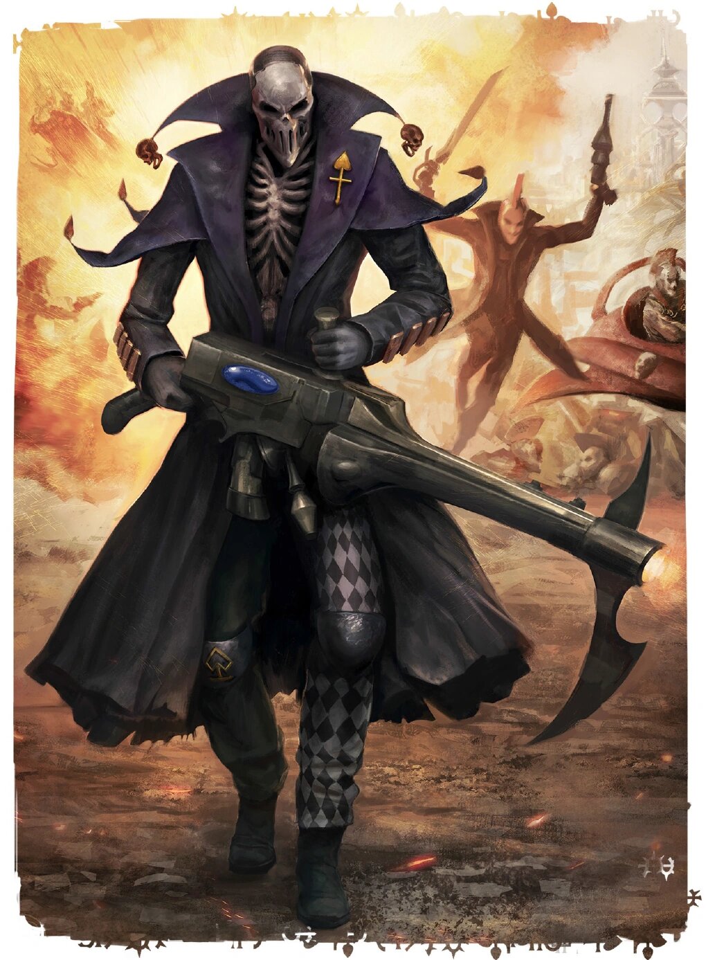 A Death Jester, the skull-masked Harlequin who carries a shrieker cannon