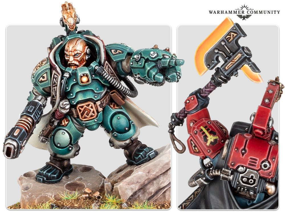 A Leagues of Votann Kâhl in teal exo-armour with an autoch-pattern combi-bolter