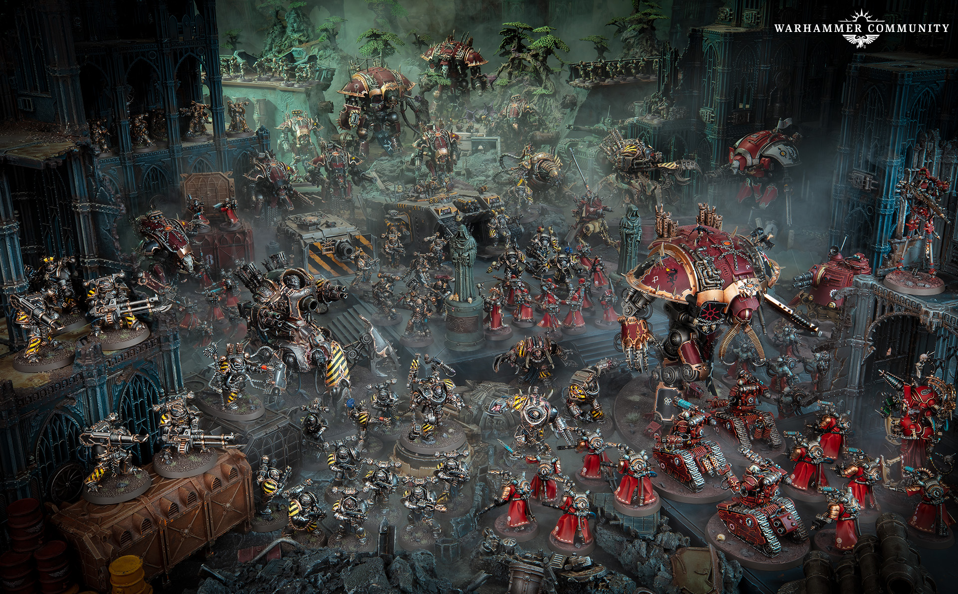 Iron Warriors charging through ruins, the kind of grinding assault that ground the Imperial Fists down company by company