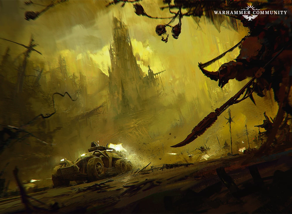 A cargo hauler running the ash wastes beneath Necromunda's hive spires