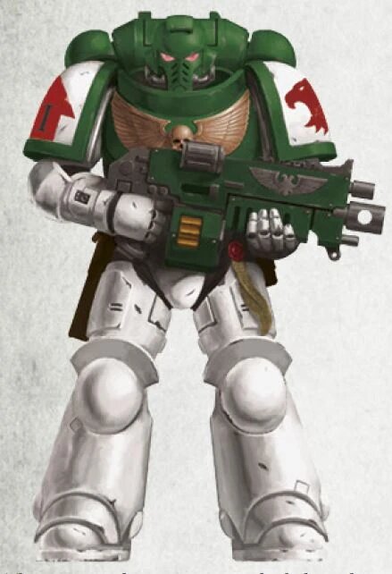 A Mentors Primaris Marine in the chapter's modern livery with the red raptor badge
