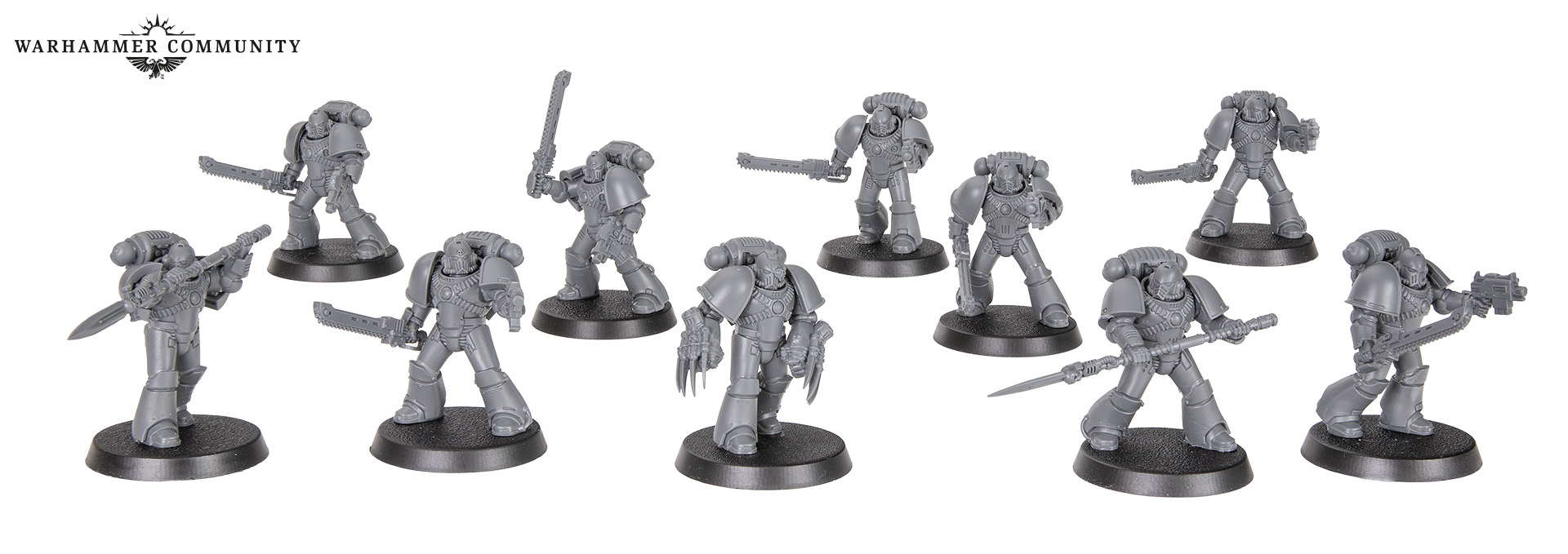 MkIV Despoiler Squad miniatures armed with chainswords and lightning claws