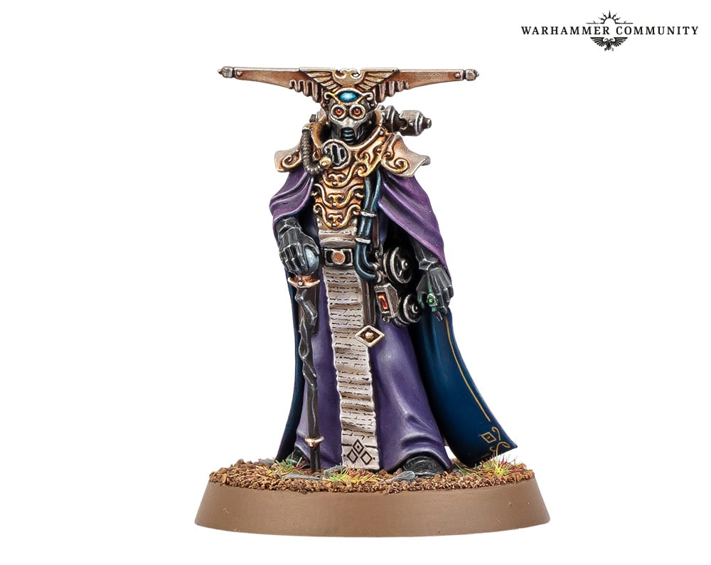 A Games Workshop Navigator miniature in purple robes, with the diadem covering the third eye
