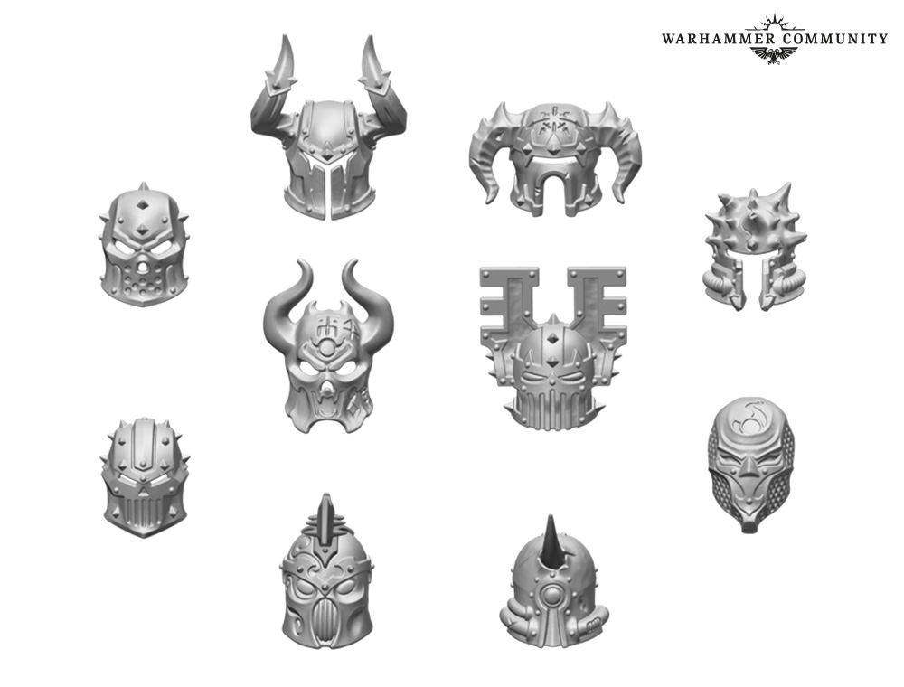 All the head options from the new Defiler kit, including god-specific variants