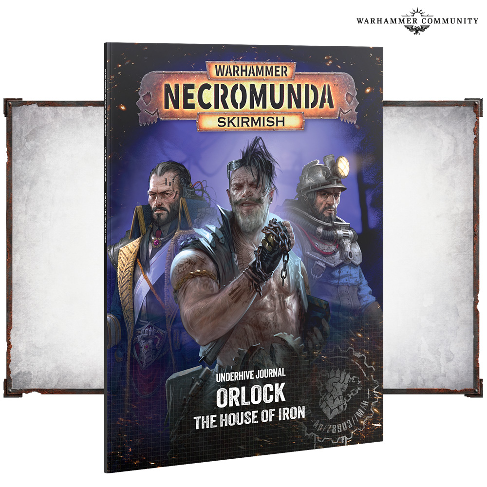 The cover of Underhive Journal: Orlock – The House of Iron, showing three Orlock figures including a bare-chested ganger holding a chain