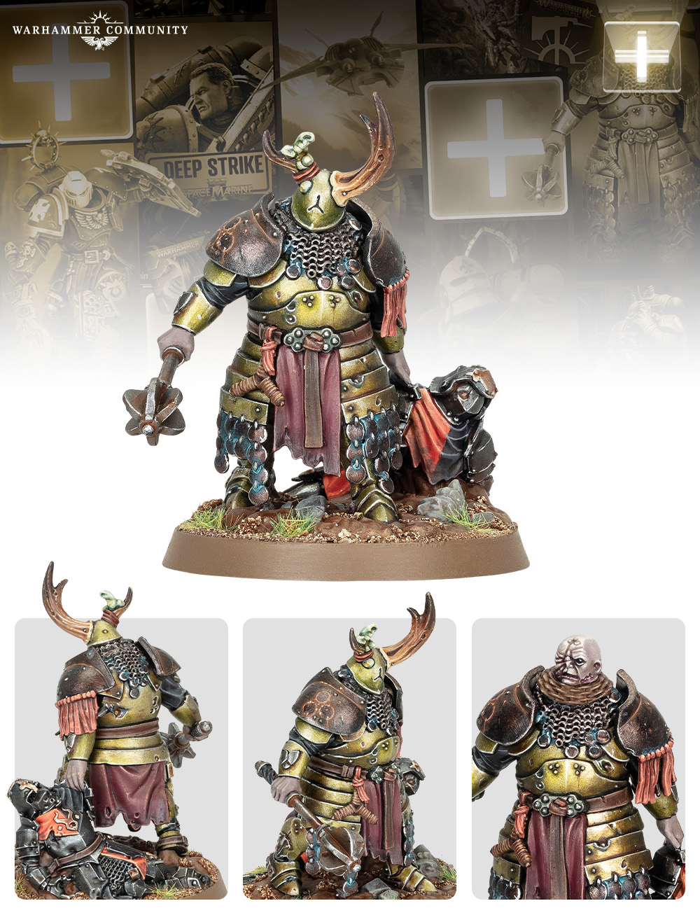 The Plague Knight's Burden miniature, a Maggotkin Rotsword dragging away a battered Freeguild soldier
