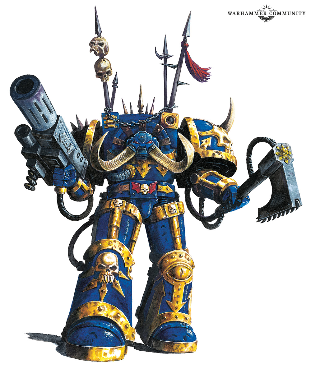 A Chaos Space Marine in corrupted armour