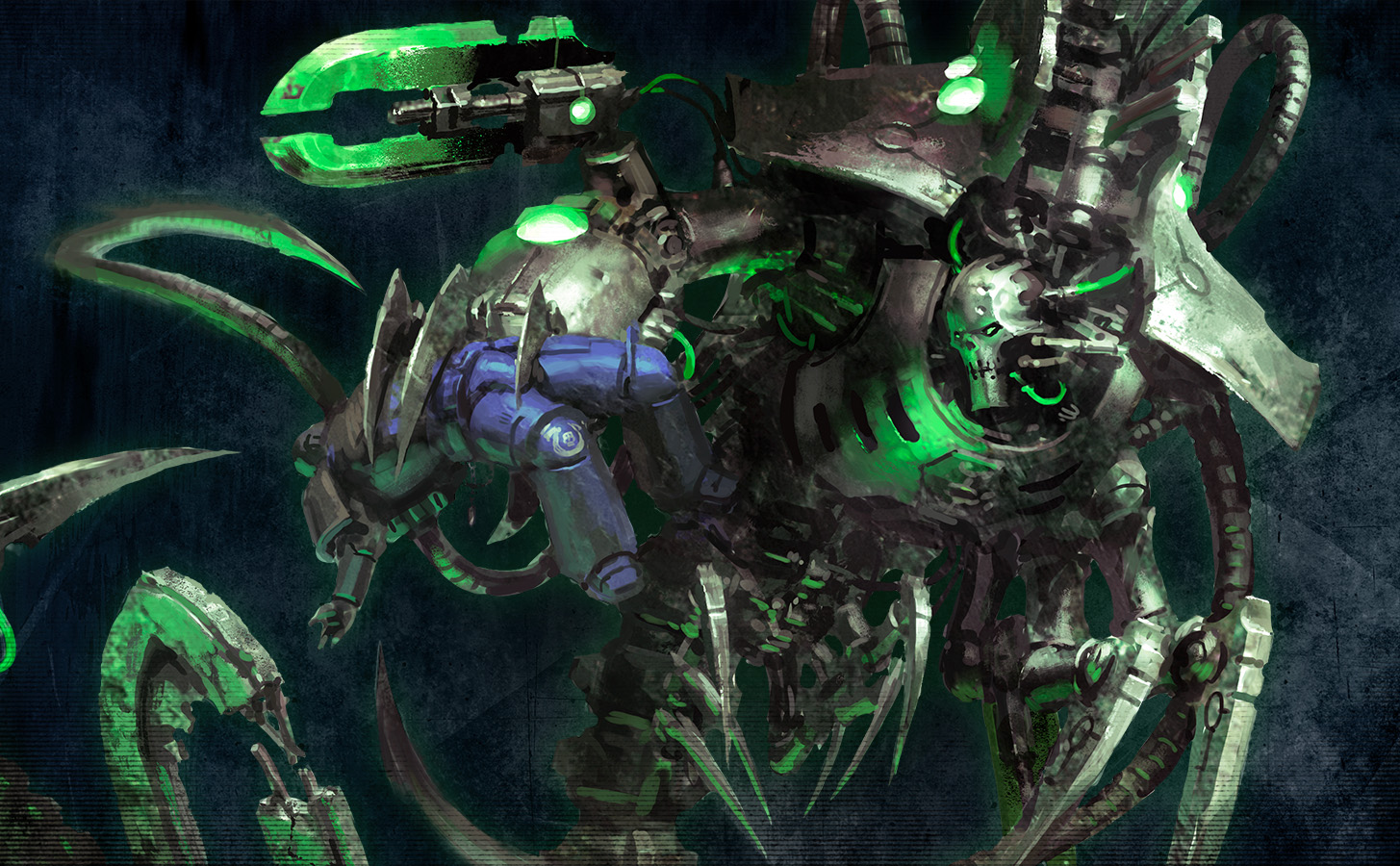 Space Marines vehicles and infantry advancing on a battlefield