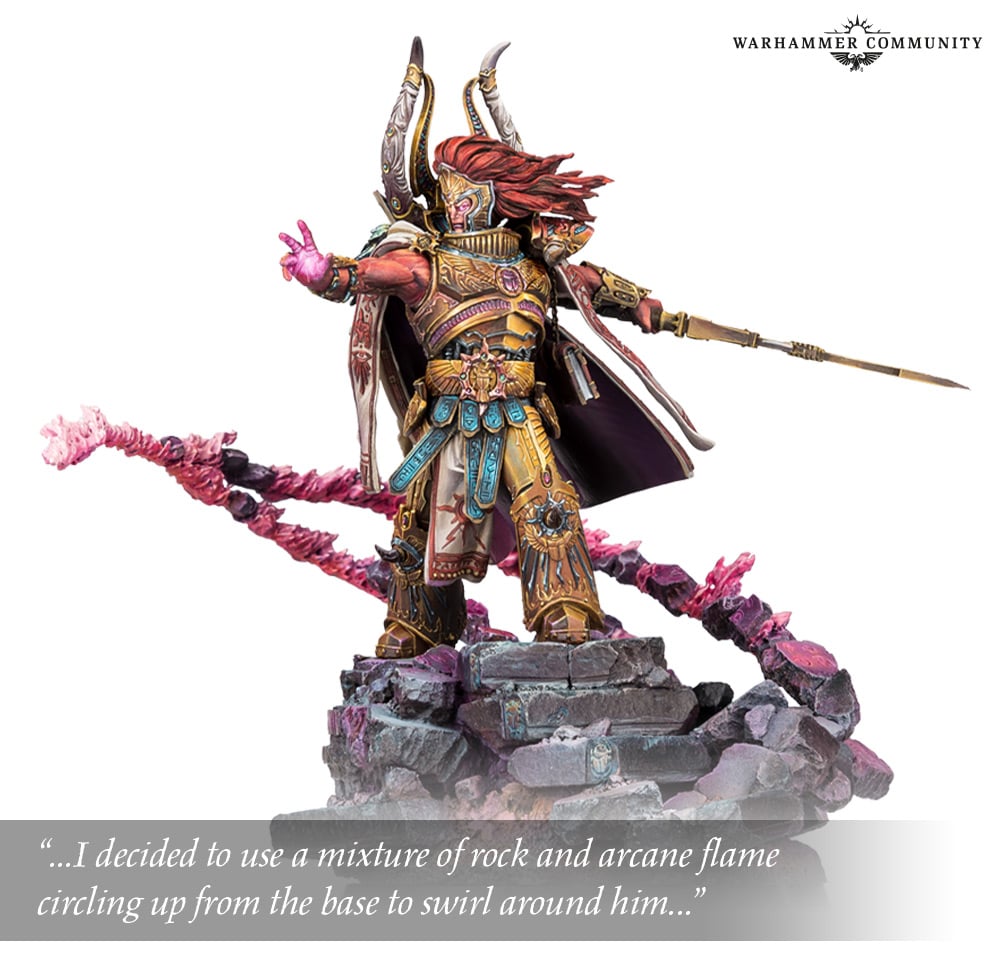 Magnus the Red, Daemon Primarch of the Thousand Sons, wreathed in arcane flame