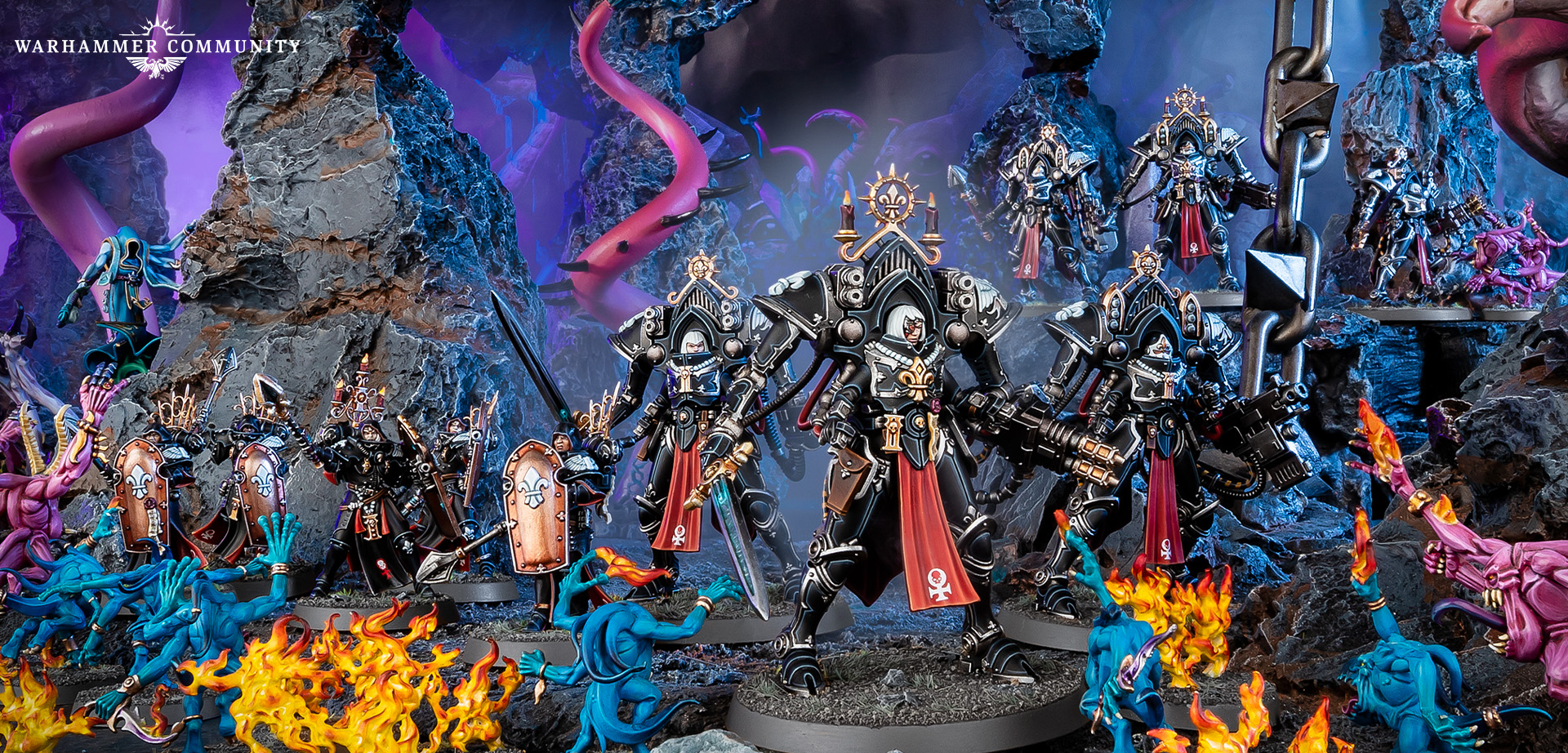 Sisters of Battle and Ecclesiarchy forces on parade