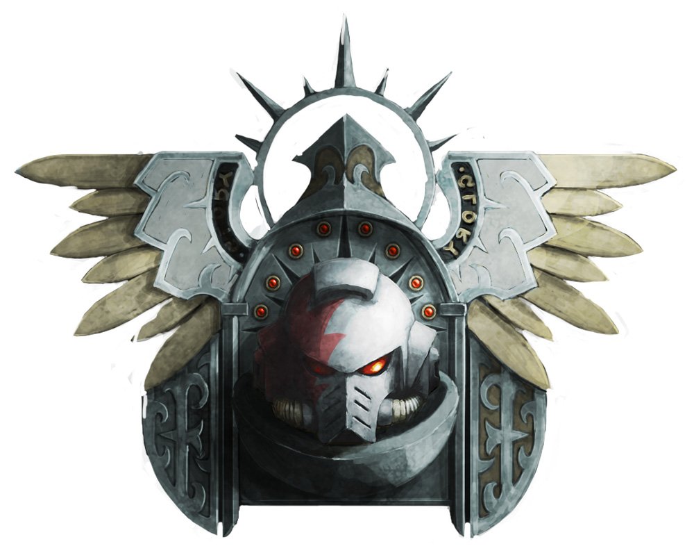 White Scars Legion heraldry, a white and red helm with eagle wings